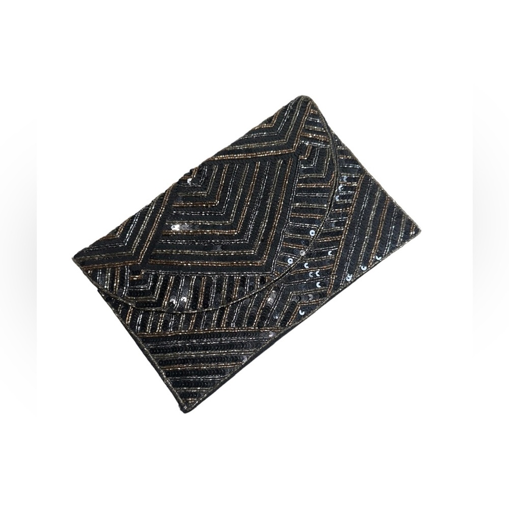 Envelope Crossbody/Clutch by Lulu NYC - Multicolor Sequins w/ Gold Chain Strap